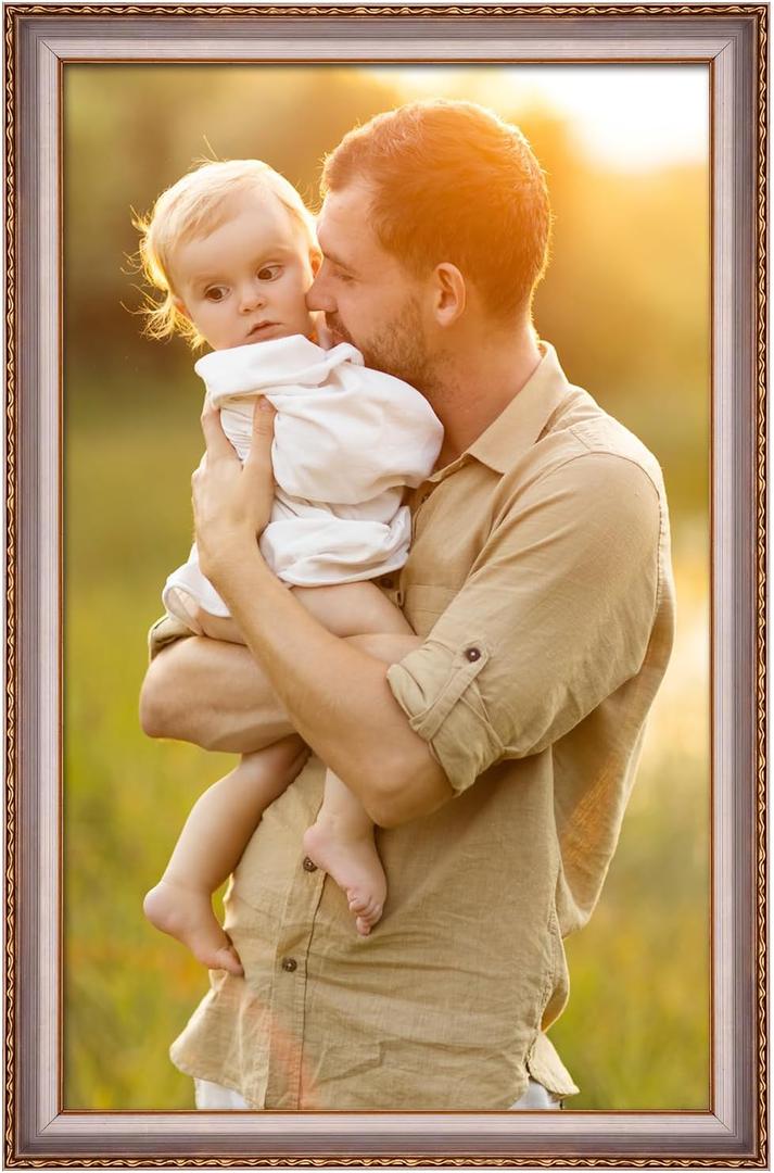 24x36 Frame Champagne Gold, Elegant Ornate 36x24 Picture Frame with Floral Trim, for 24 x 36inch Gallery Photo Pic with HD Plexiglass, 1.6in Widen 0.8in Thick, Horizontal Vertical Wall Display