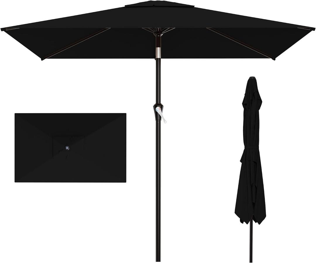 AreShark 6.5' x 10' Rectangular Patio Umbrellas for Outdoor, Outdoor Table Umbrella, Large Outdoor Patio Umbrellas with 6 Sturdy Ribs for Pool, Garden, Deck & Market (Black)