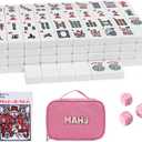 American Mahjong Tile Set, 166 White Mahjong Tiles 1.2 inch with Carrying Bag and 3 Dices, Portable Cute Mahjong Game for Travel, Family Game Night