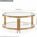 36" Round Glass Coffee Table,Gold Circle Coffee Table with Storage, 36" Diameter x 17" Height