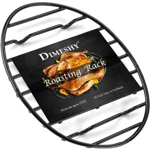 DIMESHY Roasting Rack, Black with Integrated Feet, Enamel Finished, Nonstick, fit for 13 inches oval roasting pan, safety, dishwasher, Great for Basting, Cooking, Drying, Cooling rack.(10x 6.5)