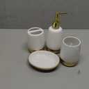 Elegant White with Gold Bathroom accesory Set 4pc,Toothbrush Holder soap Dispenser soap Dish Tumbler Cup for Bathroom Decor Morden Style (White)