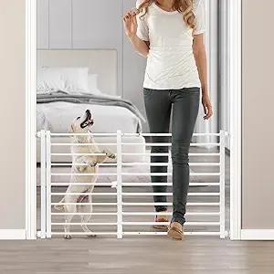 Malier Indoor Dog Gate with Door, 26-41" Extra Wide Full Metal Pet Gate Short Dog Gate for Stairs, Pressure Mount 24'' Tall Small Puppy Gate, Easy Step Over Low Gate for Doorways