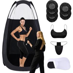 Large Spray Tan Tent Kit, Deluxe Pop Up Portable Professional Self Tanning Tent with Carry Bag Waterproof Floor, Sunless Spray Tan Booth with Vent Opening (Black)