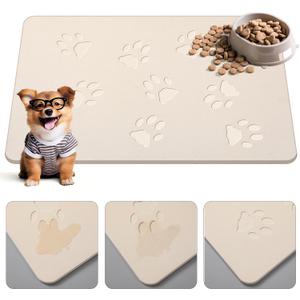 Drydiet Dog Gift Stone Mat for Dog Bowl Diatomaceous Earth Absorbent Non Slip Cat Puppy Mat for Food and Water Quick Drying Easy to Clean Placemat for Bowl Dish(Beige,16 x 12 Inch)