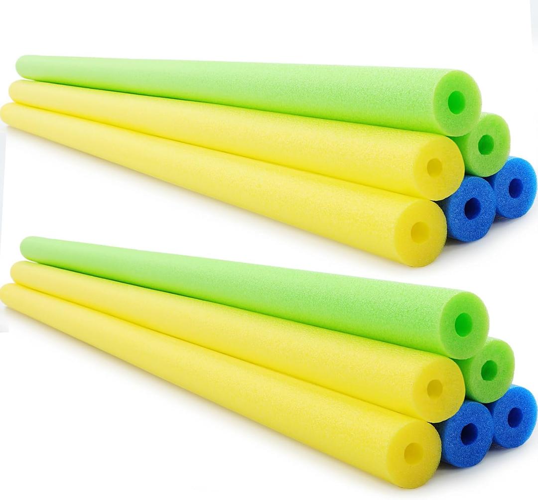 Hollowfly 12 Pcs Pool Noodles Bulk Foam Swimming Noodles Small Hollow Bright Foam Tube Pool Sticks for Craft Projects Adults Swimming Floating (40 x 1.6 Inches,Yellow&Green&Blue)