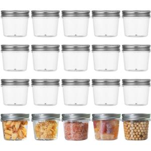 Plastic Jars With Lids 20Pcs 4 oz Mason Jars Small Mason Jars 4 oz Storage Containers (Silver, 20 Pack 4 Ounce)