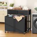 Laundry Sorter 3 Section with Tabletop & 2 Drawers, Rolling Laundry Hamper with Pull-Out and Removable Bags, Laundry Basket Organizer with Wheels and Shelf, Metal Frame Rustic Brown for Laundry Room, 155 L