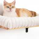 FUKUMARU Cat Wall Shelves, Cat Walls Furniture with Soft Bed, Solid Rubber Wood Floating Shelf, Kitten Window Perch for Sleeping, Playing and Scratching