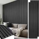 LARWORKS Wood Slat Wall Panels 2 Pack 106" x 23.6", Acoustic Wooden Panel for Wall, Soundproof 3D Fluted Panels for Interior Wall Decor, Living Room, Bedroom - Black (Cover Approx.35 sq.ft)