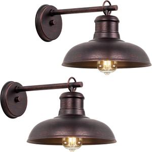 Outdoor Wall Lights 2 Pack, Farmhouse Barn Light Outdoor, Vintage Outside Wall Mount Light Fixture, Waterproof Outdoor Light for House Garage Patio Porch Doorway, Distressed Brown