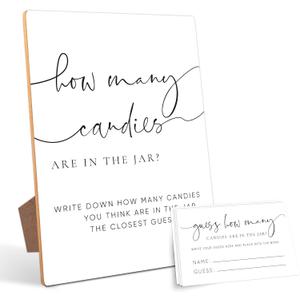 How Many Candies Game, Bridal Shower Games, Bridal Shower Decorations, Baby Shower Games, Birthday Party Decorations,1 Wooden Play Sign with Stand and 50 Guessing Cards Set