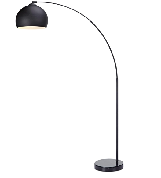 Teamson Home Arquer 66.93" Arc Floor Lamp for Living Rooms, Home Offices, Dining Rooms, Bedrooms with Faux Black Marble Base and Black Bell Shade