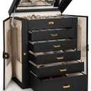 AKOZLIN Jewelry Box Organizer Functional Leather Jewelry Storage Case for Women Girls Ring Necklace Earring Bracelet Holder Organizer with Mirror Black (Regular)