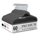 Smartor Grey Velvet Hangers 60 Pack, Space Saving Clothes Hangers with Tie Bar, Non-Slip Felt Hangers with Shoulder Notches, Heavy Duty Suit Hangers for Coat, Shirt, Pants, Dress