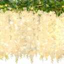 48 Branches Wisteria Hanging Flowers with 32.8 Ft Lights, White Fake Hanging Flowers Fake Flowers for Wedding Arch Party Garden Home Backdrop Decor