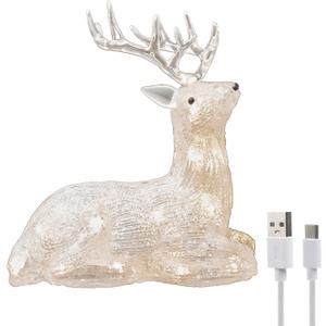 Gloworm YKL-1016, 21.5CM with Acrylic Figure Light Up Reindeer Lighting, 20 Warm White LEDs, 6H Timer Dual Power Supply USB or Battery: 3 x AAA (Not Included) Christmas/Home Decoration Indoor
