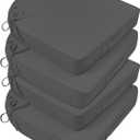 Basic Beyond Outdoor Cushions for Patio Furniture: Waterproof & UV Resistant Outdoor Chair Cushions Set of 4-19 x 19 x 3 Inch Thick Patio Chair Cushions with Adjustable Ties & Handle, Dark Grey (19x19x3(Round Corner))