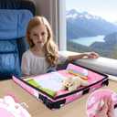 Kids Tray Table Cover, Airplane Tray Cover with Pockets, Airplane Travel Essentials for Kids, Portable Airplane Must Haves for Toddler on Plane or Train and Flying Supplies (Pink)