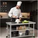 Stainless Steel Table with Wheels for Food Preparation and Work, Multi-Size Optional, Three-Layer Variable Two-Layer Metal Commercial Workbench Outdoor, Restaurant, Kitchen (51" Lx24 Wx34 H)