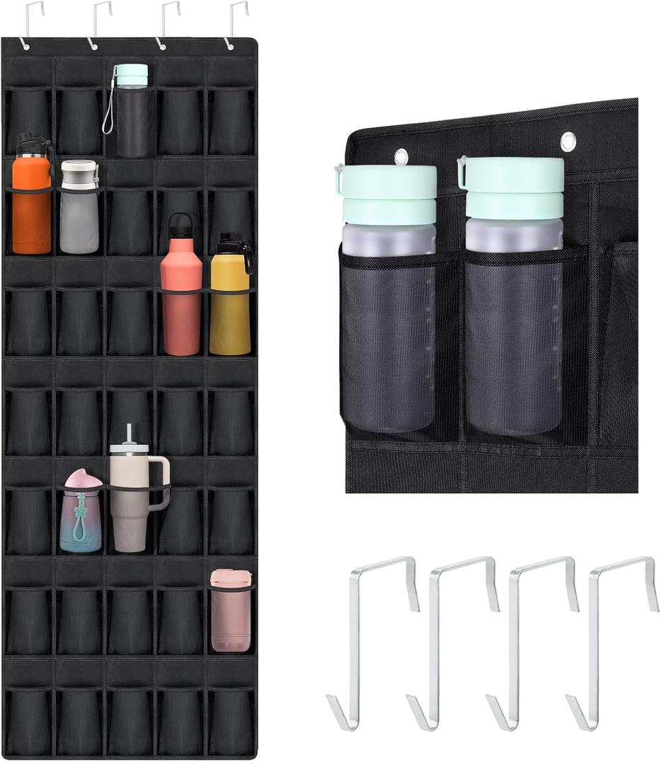 35 Pockets Hanging Water Bottle Organizer for Stanley Cups, for Kitchen, Pantry, Bedroom, Bathroom, Large Capacity Elastic Mesh Secure Storage Water Bottles Holder