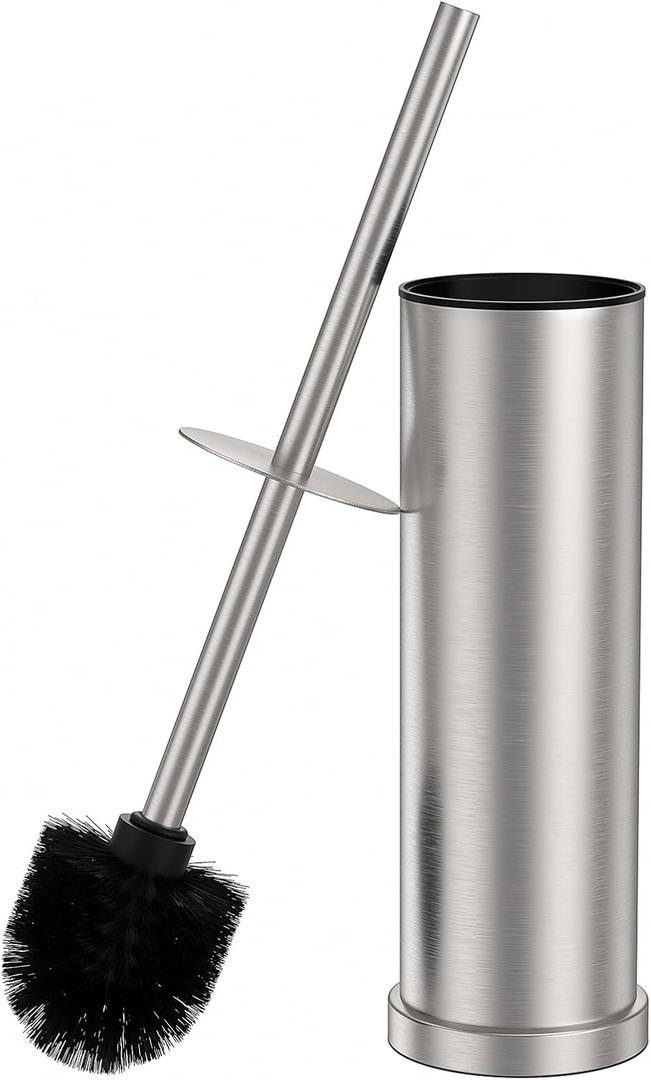 Stain Nickel Toilet Brush and Holder SetStainless Steel Heavy Duty Toilet Bowl BrushExtra Long Handled Modern Toilet Cleaner Brush with Replaceable Head, Removable Inner Bowl, and Splash Protection