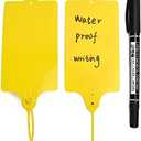 100 Plastic Shipping Tags - Waterproof, Writable, Hanging Tags with One Yellow Marker Pen