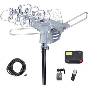 Amplified Digital Outdoor HDTV Antenna 150 Miles Long Range - 360 Degree Rotation Infrared Control - Tools Free Installation - Support 2 TVs
