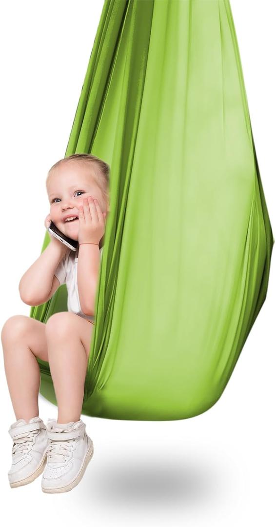 Sensory Swing for Kids Indoor Outdoor & Hardware, Sensory Joy Swing for Kids & Adults up to 260LB - Kids Hammock Help for Child & Adult with Autism, ADHD, Aspergers (Green)