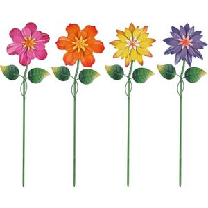 hogardeck Metal Flower Decorative Garden Stakes,4 Pcs 19" Outdoor Garden Decor with Shaking Flower Head Yard Stakes, Yard Art Spring Decorations for Patio Lawn (Pink & Yellow & Purple & Orange) (Colorful)