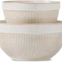TEAKISS Ceramic Large Glazed White Stripe Mixing Bowls for Kitchen, Set of 1 Big Serving Bowls for Cooking, Popcorn, Salad, Soup, Baking, Dough Bread Making Bowl, 8 inch 1 Pack