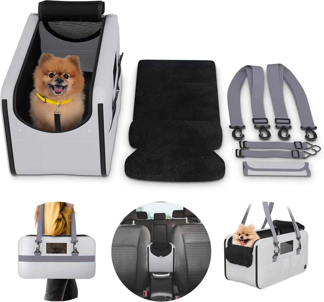 Dog Car Seat for Small Dogs - Foldable, up to 25kg Max Load, Adjustable Straps, Floor Pad, Safety Leash, Side Pockets, Booster Seat & Carrier for Travel