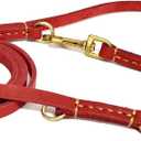 Guiding Star 8ft Leather Dog Leash - Soft Multi-Function 6 in 1 Training Walking Leash, Hands Free, Dual, Crossbody for Small, Medium and Large Dogs, Service Dogs - Red
