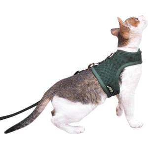 Cat Harness and Leash for Walking Escape Proof Breathable Mesh Fabric, Solid Green, Large, Adjustable Cat Walking Jackets, Padded Stylish Cat Vest (L 8-12LBS)