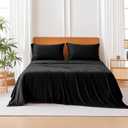 Amazon Basics Jersey Knit Microfiber 4-Piece Sheet Set, Wrinkle Free and Easy Fit, Includes 16" Deep Pocket Fitted Sheet, 1 Flat Sheet and 2 Pillowcases, King, Black
