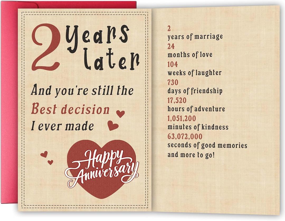 2 x Happy 2 Year Anniversary Card for Girlfriend Boyfriend, Second Wedding Anniversary Card for Wife Husband, Romantic Two Year Love Cards Gift for Him Her, Sweet Marriage Milestone Gift
