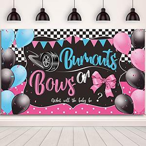 Burnouts or Bows Gender Reveal Decoration Bows or Burnouts Backdrop Gender Reveal Party Supplies Boy or Girl Blue or Pink Baby Shower Banner Photography Background, 72.8 x 43.3 Inch