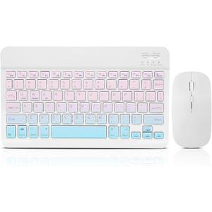 Bluetooth Keyboard and Mouse Combo Rechargeable Portable Wireless Keyboard Mouse Set for Apple iPad iPhone iOS 13 and Above Samsung Tablet Phone Smartphone Android Windows (Gradient Blue Pink)