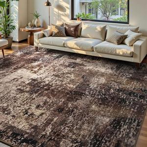 Ompaa Living Room Rug 6x9 Brown Area Rug Machine Washable Boho Coffee Rug Non Slip Abstract Vintage Indoor Large Rugs for Bedroom, Classroom, College Dorm, Farmhouse, Dining Room, Kids Playroom