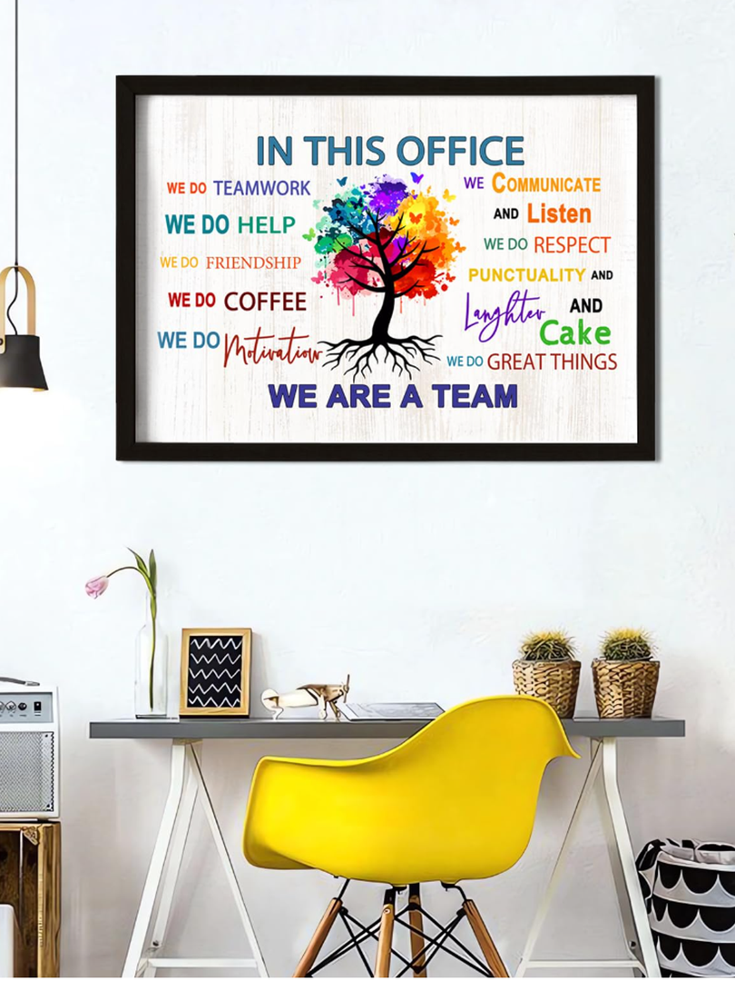In This Office We Are A Team Wall Decor 24x18 Inch Frame Office Inspirational Wall Art, Motivational Teamwork Wooden Hanging Sign
