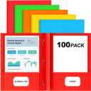 HABGP 100 Pack Two Pocket Folder with Prongs, Paper Folders with Pockets and Business Card Holder, Folders with Pocket Fit Letter Size, Organizing Papers in School, Office & Business 5 Color 20 Set