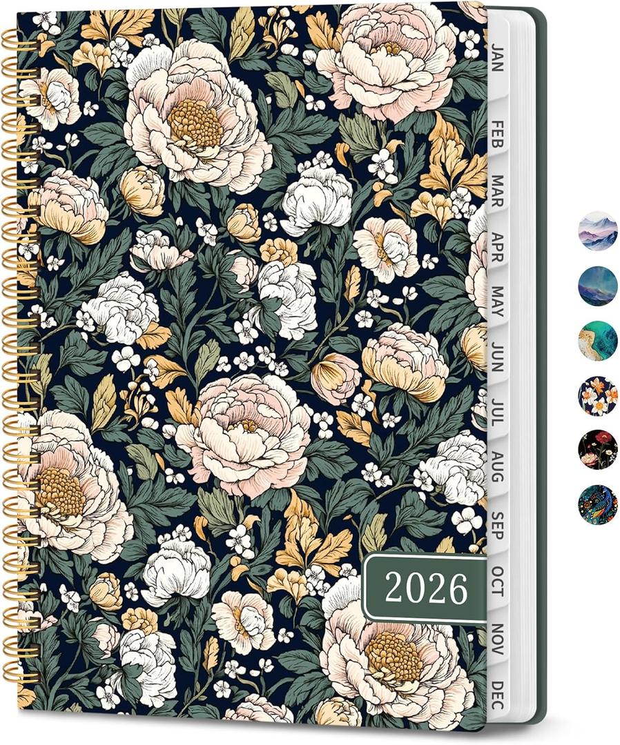 2026 Planner, Weekly and Monthly Calendar Planner for Women, Jan 2026 - Dec 2026, Hardcover Planning Agenda book with Tabs, Spiral Bound, Inner Pocket, Perfect for School Office Supplies, 6.3" x 8.5" - Dark Peony