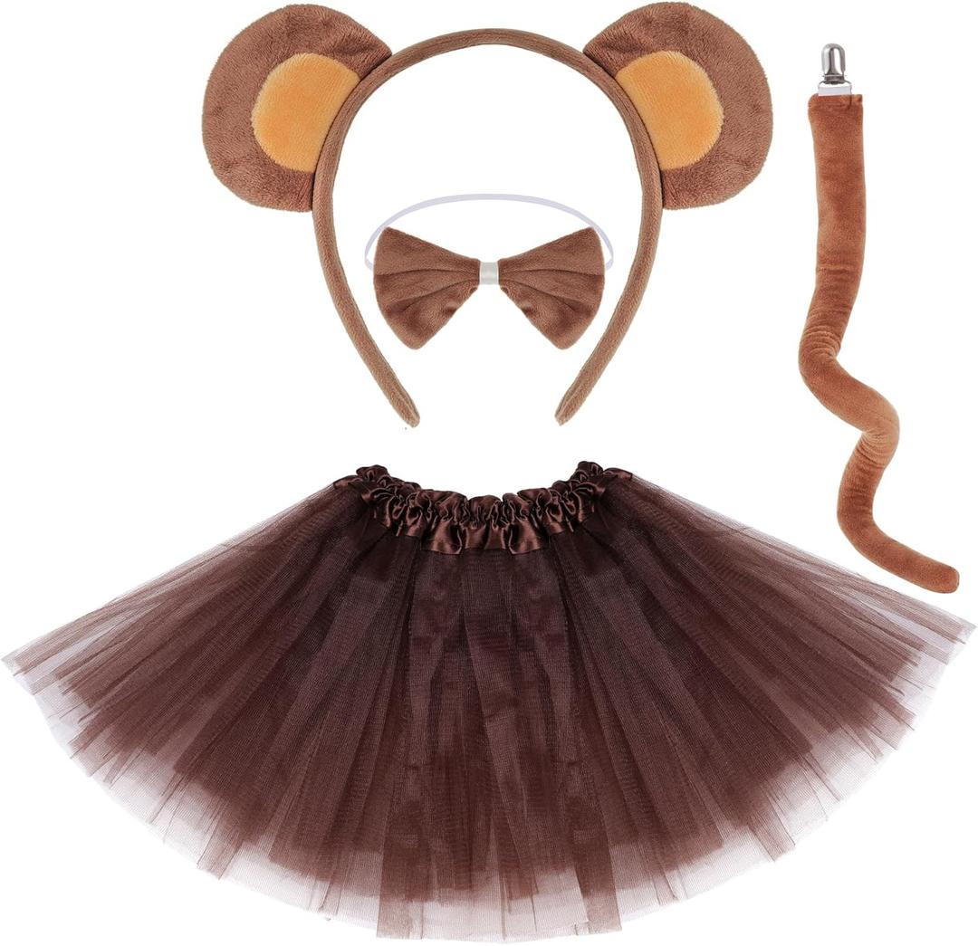 Dxhycc Monkey Costume Set Monkey Ears Headband Tail Bowtie Tutu-Halloween, Dress Up, Cosplay Accessory Kit