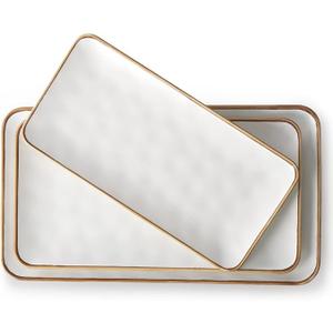 CULIVORA Ceramic Rectangle Serving Platter with Brown Rim: 15.6/14.1/12.6 Inch Large Serving Dishes for Entertaining Party, Turkey, Cheese, Sushi, Snack and Dessert, Microwave Dishwasher Safe