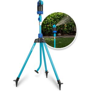 Aqua Joe 6 Pattern Adjustable Sprinkler Mister with Metal Tripod Stand, Rotating Head, and Telescoping Height ,4100 Square Feet Coverage, AJ-6PSTB-MAX, Blue