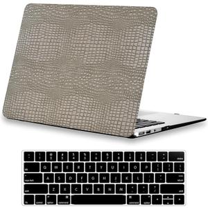 DTangLsm for MacBook Air 13 inch Case 2026 2025 2024-2022 M5 A3449 M4 A3240 M3 A3113 M2 A2681, Crocodile Skin Alligator PU Leather Hard Cover for MacBook Air M5 13.6 inch Case + Keyboard Cover, Silver