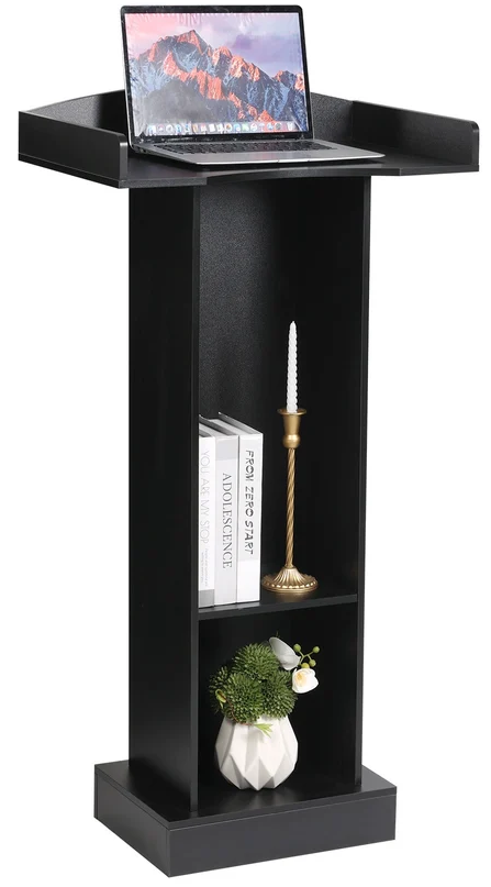 Podium Stand for Lectern Presentation Church Classroom, Black Pulpit with Wooden Heavy Base, Podium for Lecture, Wedding Speech
