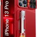 Vihibii for iPhone 13 Pro Case with Card Holder (4 Cards), [RFID Blocking] & Slide Camera Cover, Military Grade Drop Protection, Heavy Duty Shockproof Wallet Case for iPhone 13 Pro, 6.1" 2021, Red