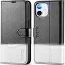TUCCH Wallet Case for iPhone 12 Pro/iPhone 12 5G, [TPU Shockproof Inner Shell], PU Leather RFID Blocking Card Holder Magnetic Stand Cover Compatible with iPhone 12/12 Pro 6.1-inch, Black & White