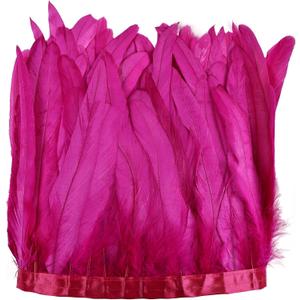 Daieeparty Hot Pink Rooster Fringe Trim 2.15Yard 8-10inch for Feather Shawl Cape,DIY Sewing Craft Clothing Wedding Decoration